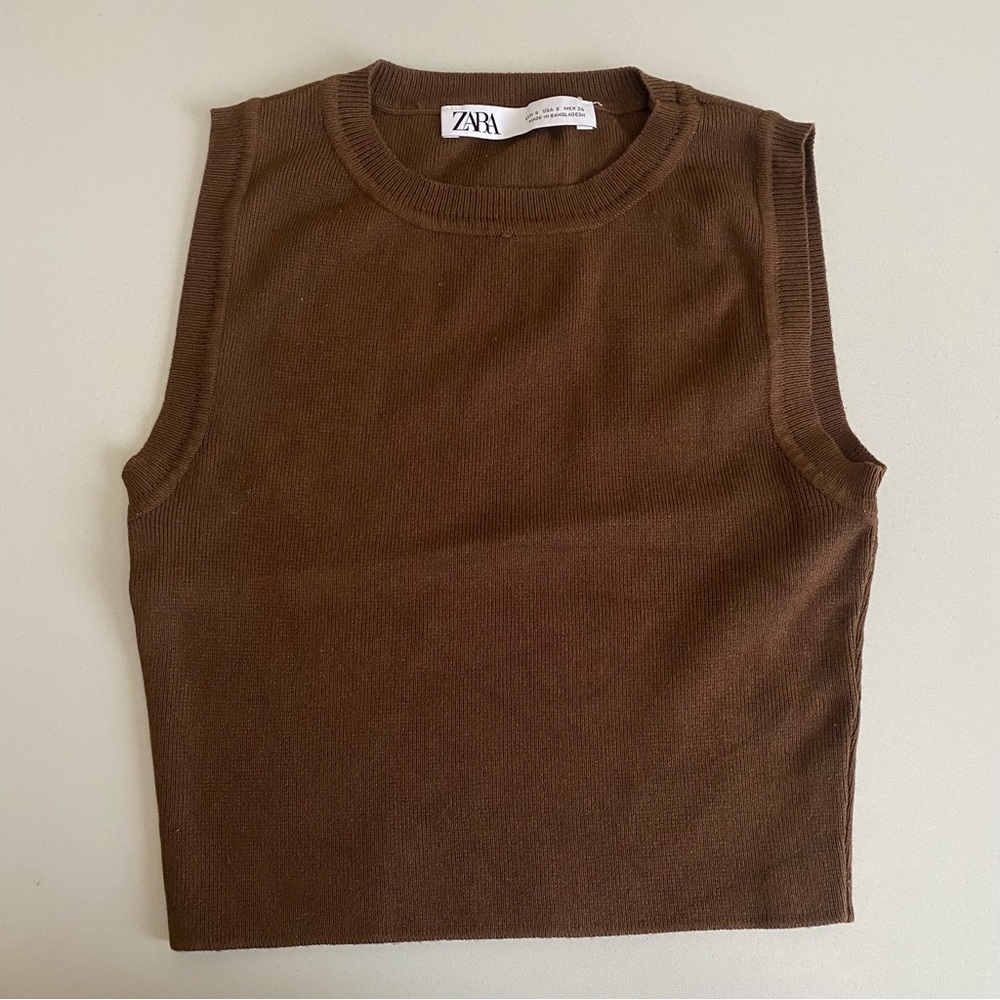 Zara Brown Cropped Knit Tank Top